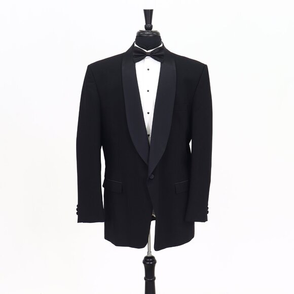 Oscar de la Renta 44L Black Solid 1-Button Sport Coat Blazer Jacket T112